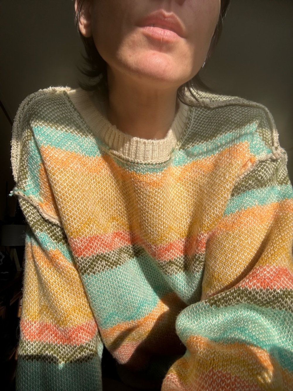 GILLI 2008 Cream Zigzag Pattern Crewneck Sweater